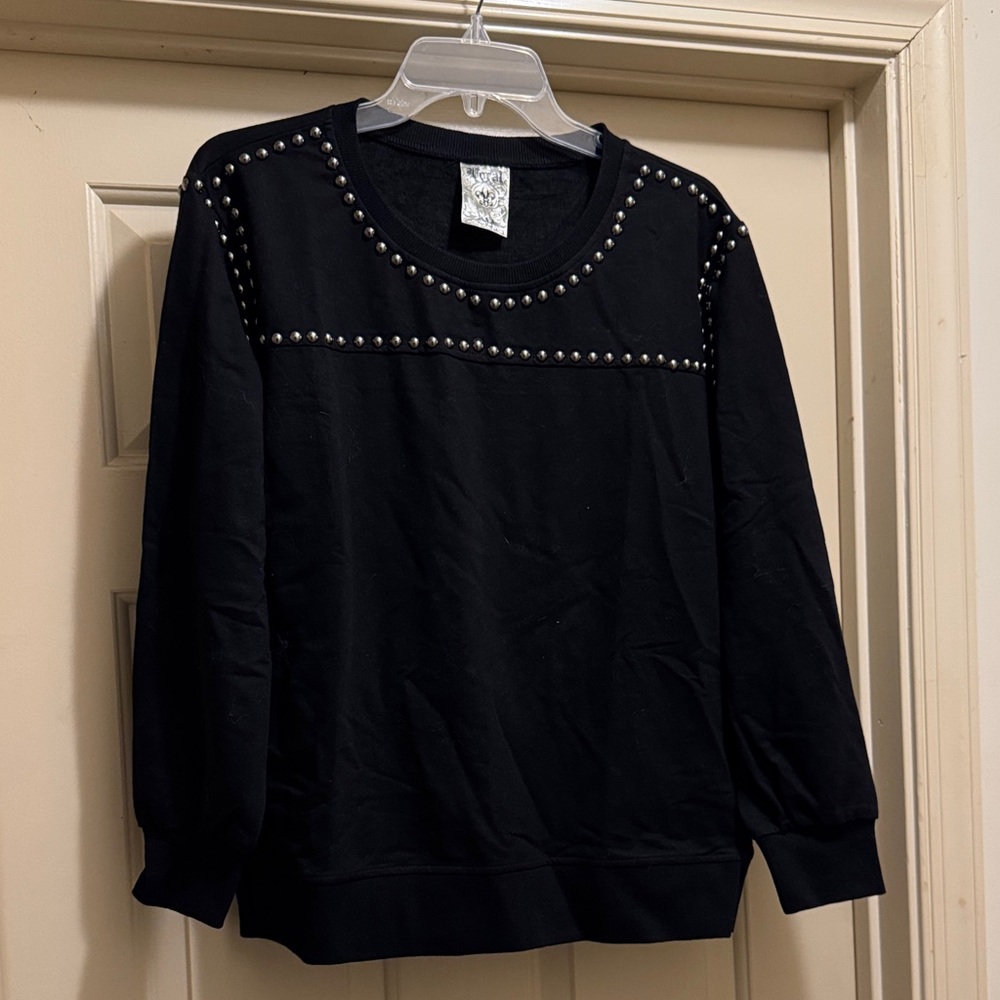 Vocal Black Studded Crew Neck Sweater